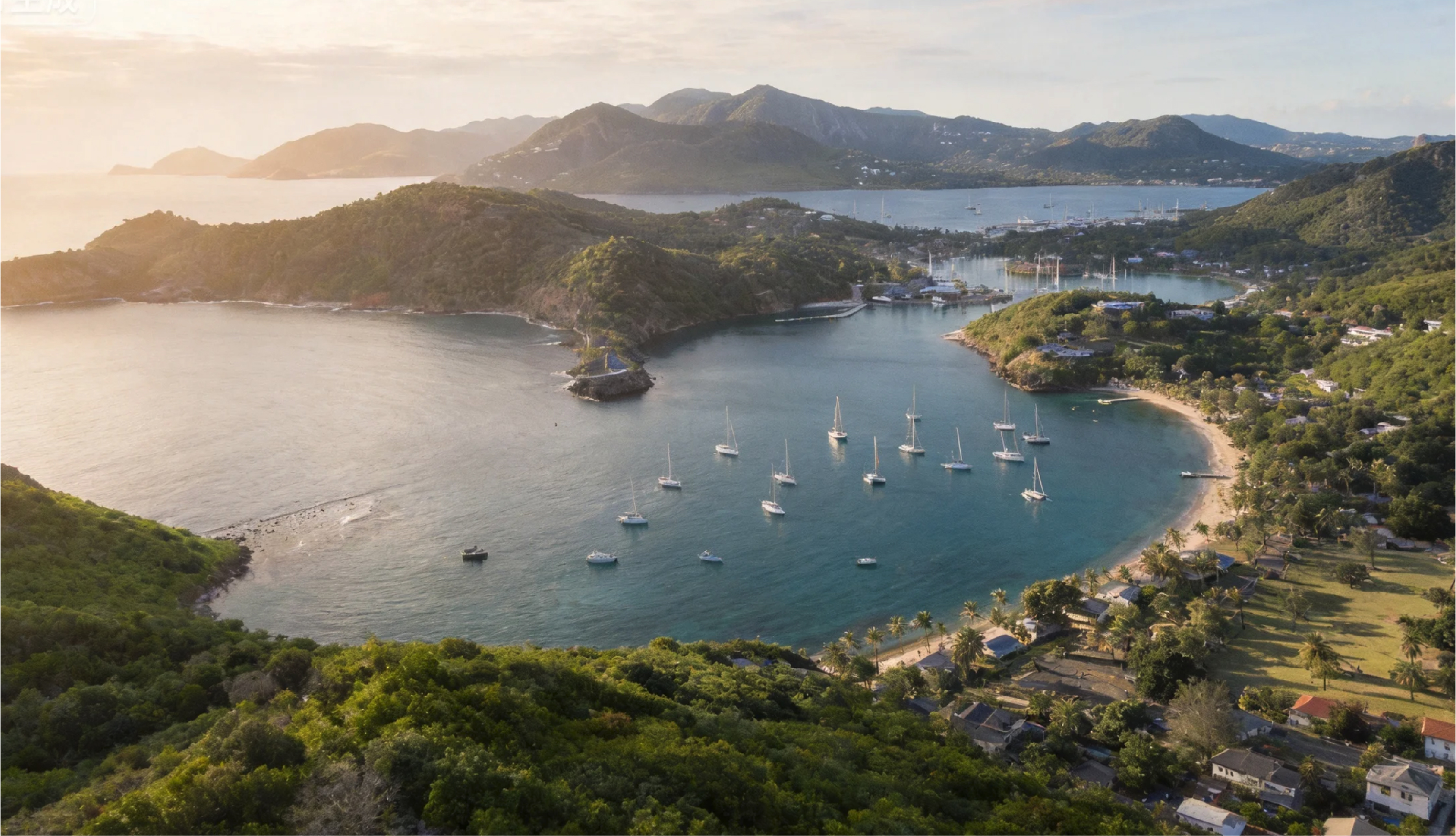 安提瓜和巴布达海湾与群山景观